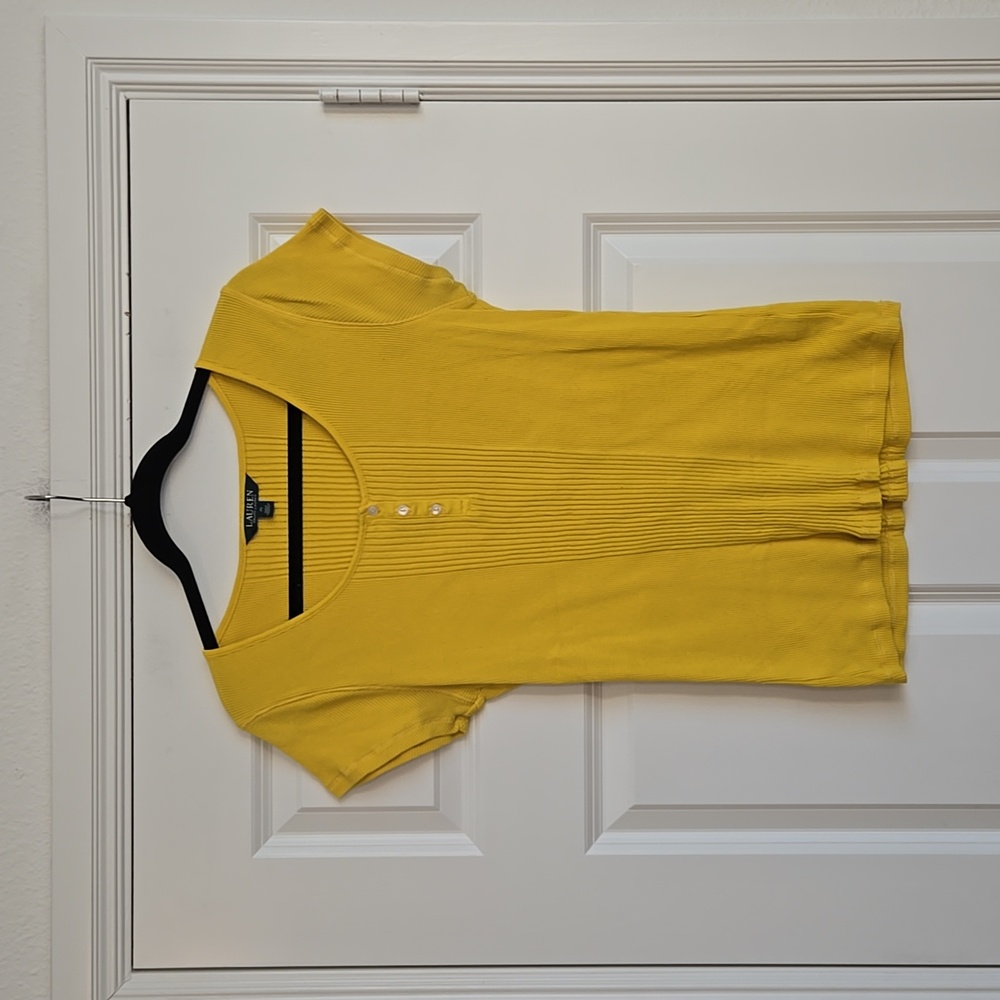 Yellow ribbed style Lauren by Ralph Lauren short sleeve top